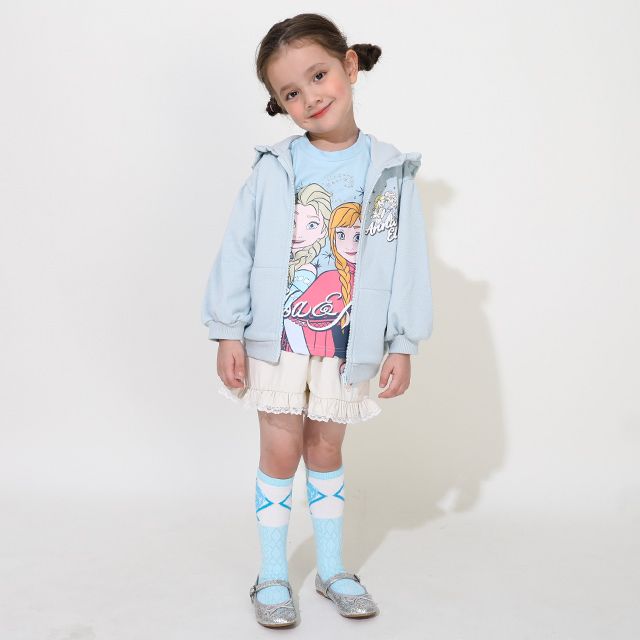 【ベビードール】アナ エルサ プリンセス / ラメロンT 0770K / ベビーサイズ キッズ トップス 長袖 Tシャツ シフォン フリル ラメ キラキラ 天竺素材