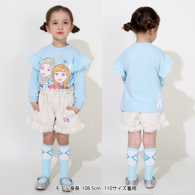 【ベビードール】アナ エルサ プリンセス / フリルショートパンツ 0771K / キッズ ベビーサイズ ボトムス 短パン レース フリル ウエスト総ゴム ゴム穴付き フェイクボタン シワになりにくい 速乾 ガーリー ハート