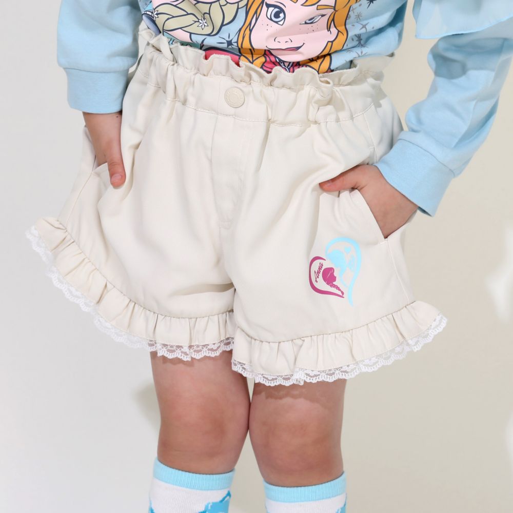 【ベビードール】アナ エルサ プリンセス / フリルショートパンツ 0771K / キッズ ベビーサイズ ボトムス 短パン レース フリル ウエスト総ゴム ゴム穴付き フェイクボタン シワになりにくい 速乾 ガーリー ハート