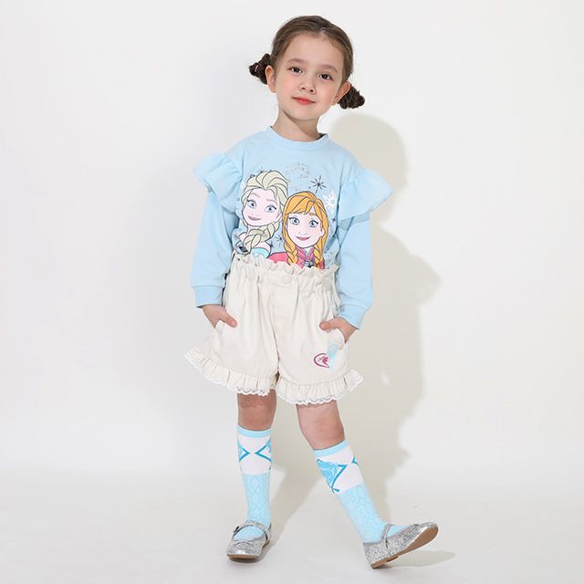 【ベビードール】アナ エルサ プリンセス / フリルショートパンツ 0771K / キッズ ベビーサイズ ボトムス 短パン レース フリル ウエスト総ゴム ゴム穴付き フェイクボタン シワになりにくい 速乾 ガーリー ハート