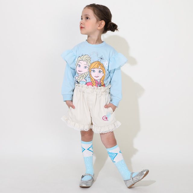 【ベビードール】アナ エルサ プリンセス / フリルショートパンツ 0771K / キッズ ベビーサイズ ボトムス 短パン レース フリル ウエスト総ゴム ゴム穴付き フェイクボタン シワになりにくい 速乾 ガーリー ハート
