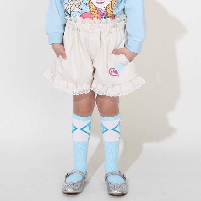 【ベビードール】アナ エルサ プリンセス / フリルショートパンツ 0771K / キッズ ベビーサイズ ボトムス 短パン レース フリル ウエスト総ゴム ゴム穴付き フェイクボタン シワになりにくい 速乾 ガーリー ハート