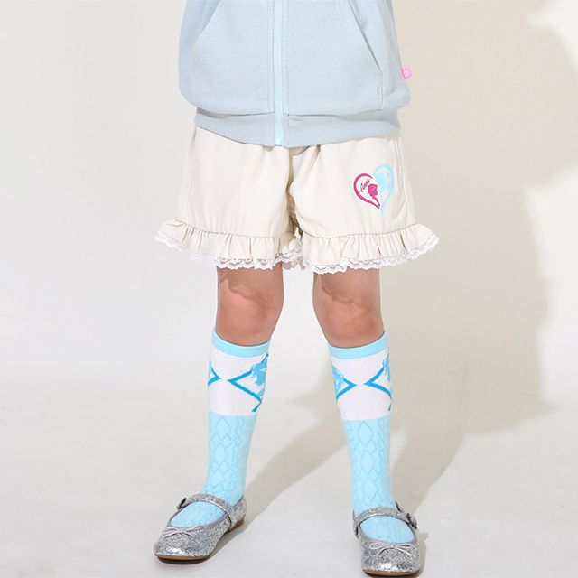 【ベビードール】アナ エルサ プリンセス / フリルショートパンツ 0771K / キッズ ベビーサイズ ボトムス 短パン レース フリル ウエスト総ゴム ゴム穴付き フェイクボタン シワになりにくい 速乾 ガーリー ハート