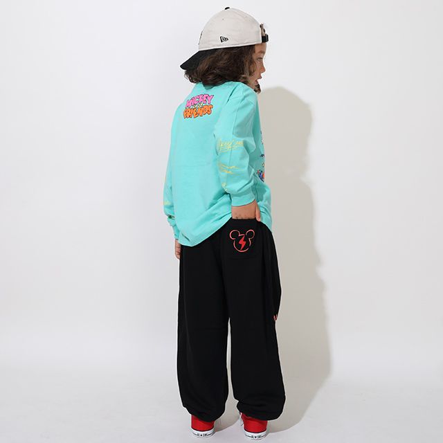 【ベビードール】ミッキー キャラクターロングパンツ 0766K / ベビーサイズ キッズ ボトムス 長ズボン スウェット ゆったり ウエスト総ゴム ゴム穴付き スピンドル紐あり