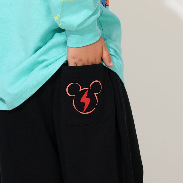 【ベビードール】ミッキー キャラクターロングパンツ 0766K / ベビーサイズ キッズ ボトムス 長ズボン スウェット ゆったり ウエスト総ゴム ゴム穴付き スピンドル紐あり