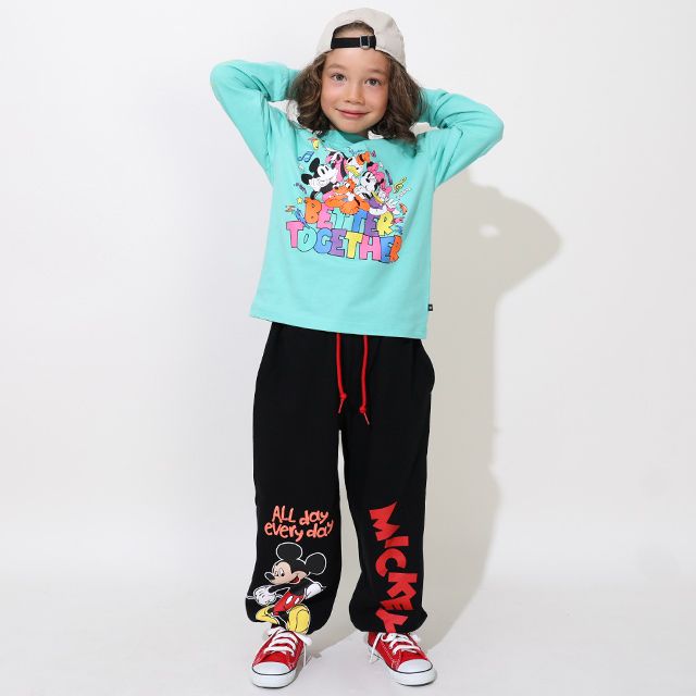 【ベビードール】ミッキー キャラクターロングパンツ 0766K / ベビーサイズ キッズ ボトムス 長ズボン スウェット ゆったり ウエスト総ゴム ゴム穴付き スピンドル紐あり