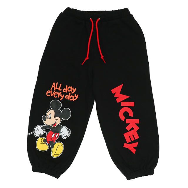 【ベビードール】ミッキー キャラクターロングパンツ 0766K / ベビーサイズ キッズ ボトムス 長ズボン スウェット ゆったり ウエスト総ゴム ゴム穴付き スピンドル紐あり