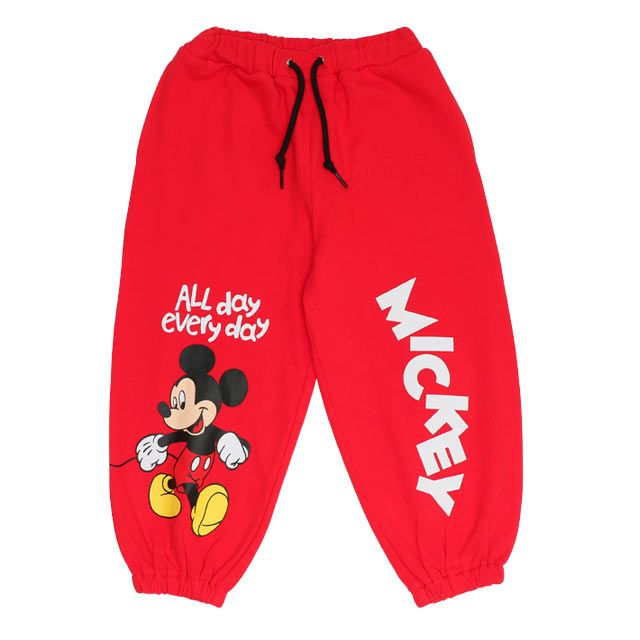 【ベビードール】ミッキー キャラクターロングパンツ 0766K / ベビーサイズ キッズ ボトムス 長ズボン スウェット ゆったり ウエスト総ゴム ゴム穴付き スピンドル紐あり