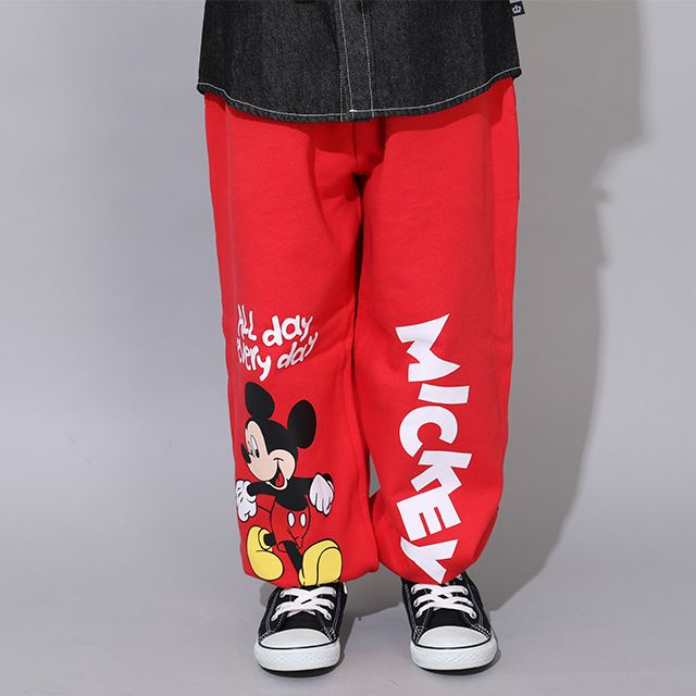 【ベビードール】ミッキー キャラクターロングパンツ 0766K / ベビーサイズ キッズ ボトムス 長ズボン スウェット ゆったり ウエスト総ゴム ゴム穴付き スピンドル紐あり