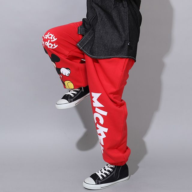 【ベビードール】ミッキー キャラクターロングパンツ 0766K / ベビーサイズ キッズ ボトムス 長ズボン スウェット ゆったり ウエスト総ゴム ゴム穴付き スピンドル紐あり