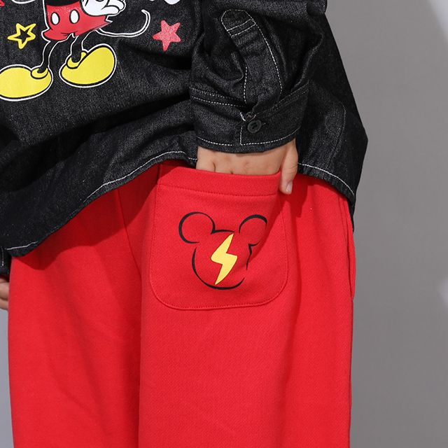 【ベビードール】ミッキー キャラクターロングパンツ 0766K / ベビーサイズ キッズ ボトムス 長ズボン スウェット ゆったり ウエスト総ゴム ゴム穴付き スピンドル紐あり