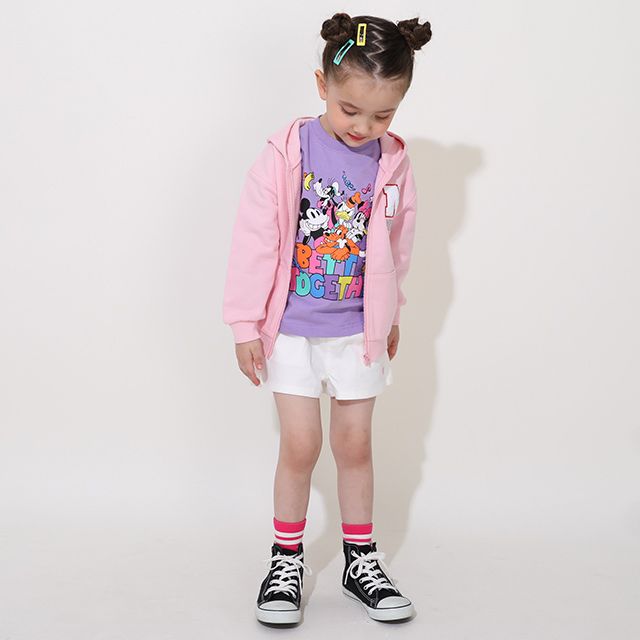 【ベビードール】ミッキー＆フレンズ 親子お揃い キャラクター集合ロンT 0767K / ベビーサイズ キッズ トップス 長袖 Tシャツ リンクコーデ ペアルック 親子コーデ 天竺素材