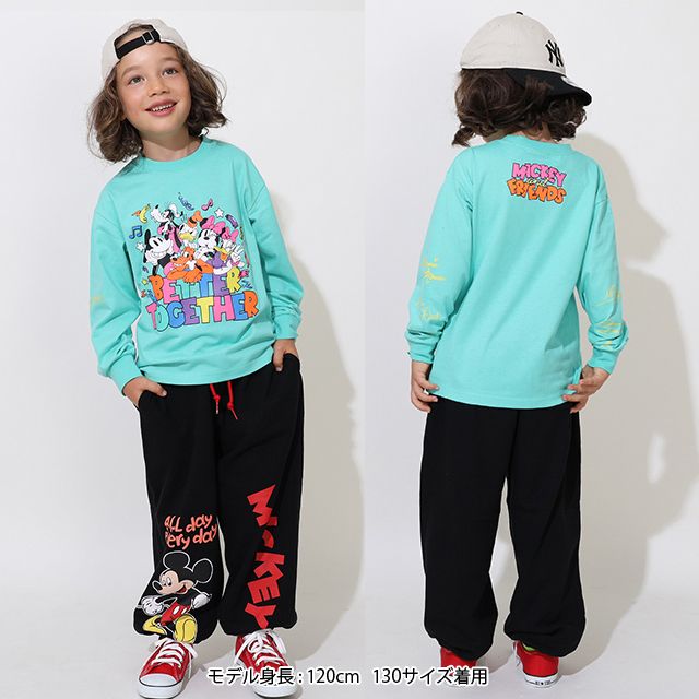 【ベビードール】ミッキー＆フレンズ 親子お揃い キャラクター集合ロンT 0767K / ベビーサイズ キッズ トップス 長袖 Tシャツ リンクコーデ ペアルック 親子コーデ 天竺素材
