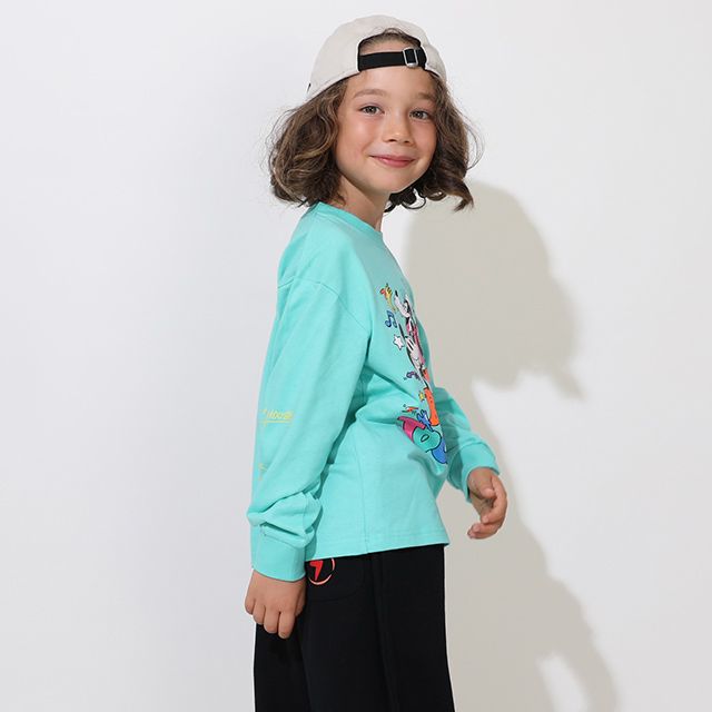 【ベビードール】ミッキー＆フレンズ 親子お揃い キャラクター集合ロンT 0767K / ベビーサイズ キッズ トップス 長袖 Tシャツ リンクコーデ ペアルック 親子コーデ 天竺素材