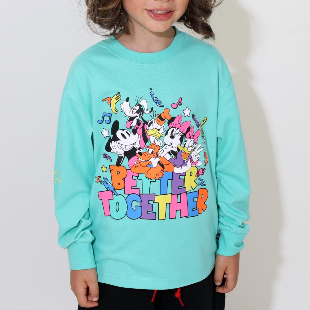 【ベビードール】ミッキー＆フレンズ 親子お揃い キャラクター集合ロンT 0767K / ベビーサイズ キッズ トップス 長袖 Tシャツ リンクコーデ ペアルック 親子コーデ 天竺素材