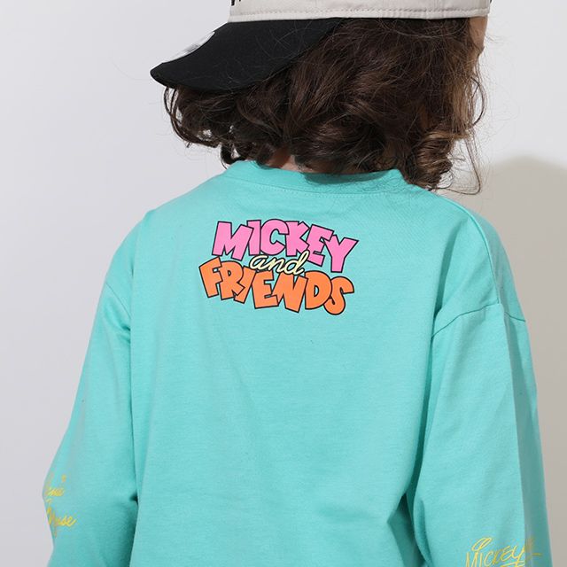 【ベビードール】ミッキー＆フレンズ 親子お揃い キャラクター集合ロンT 0767K / ベビーサイズ キッズ トップス 長袖 Tシャツ リンクコーデ ペアルック 親子コーデ 天竺素材