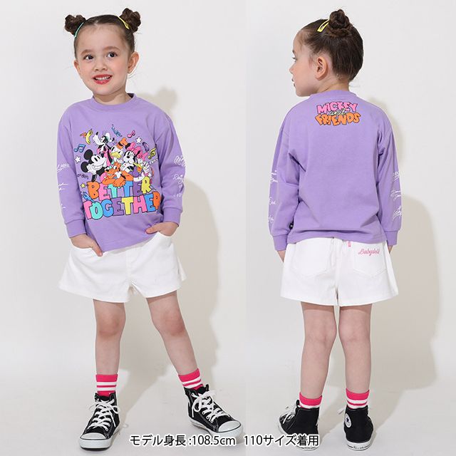 【ベビードール】ミッキー＆フレンズ 親子お揃い キャラクター集合ロンT 0767K / ベビーサイズ キッズ トップス 長袖 Tシャツ リンクコーデ ペアルック 親子コーデ 天竺素材