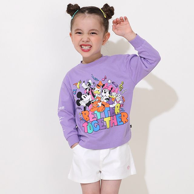 【ベビードール】ミッキー＆フレンズ 親子お揃い キャラクター集合ロンT 0767K / ベビーサイズ キッズ トップス 長袖 Tシャツ リンクコーデ ペアルック 親子コーデ 天竺素材