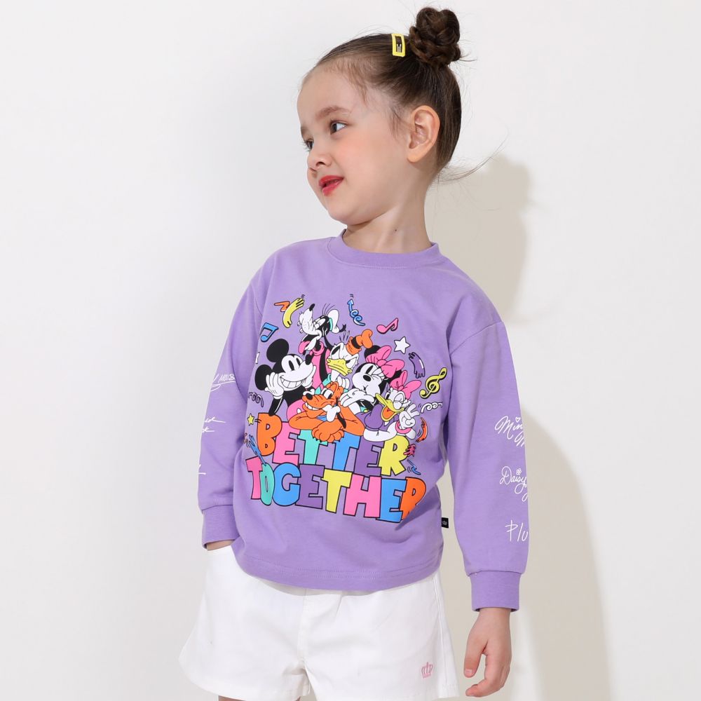 【ベビードール】ミッキー＆フレンズ 親子お揃い キャラクター集合ロンT 0767K / ベビーサイズ キッズ トップス 長袖 Tシャツ リンクコーデ ペアルック 親子コーデ 天竺素材