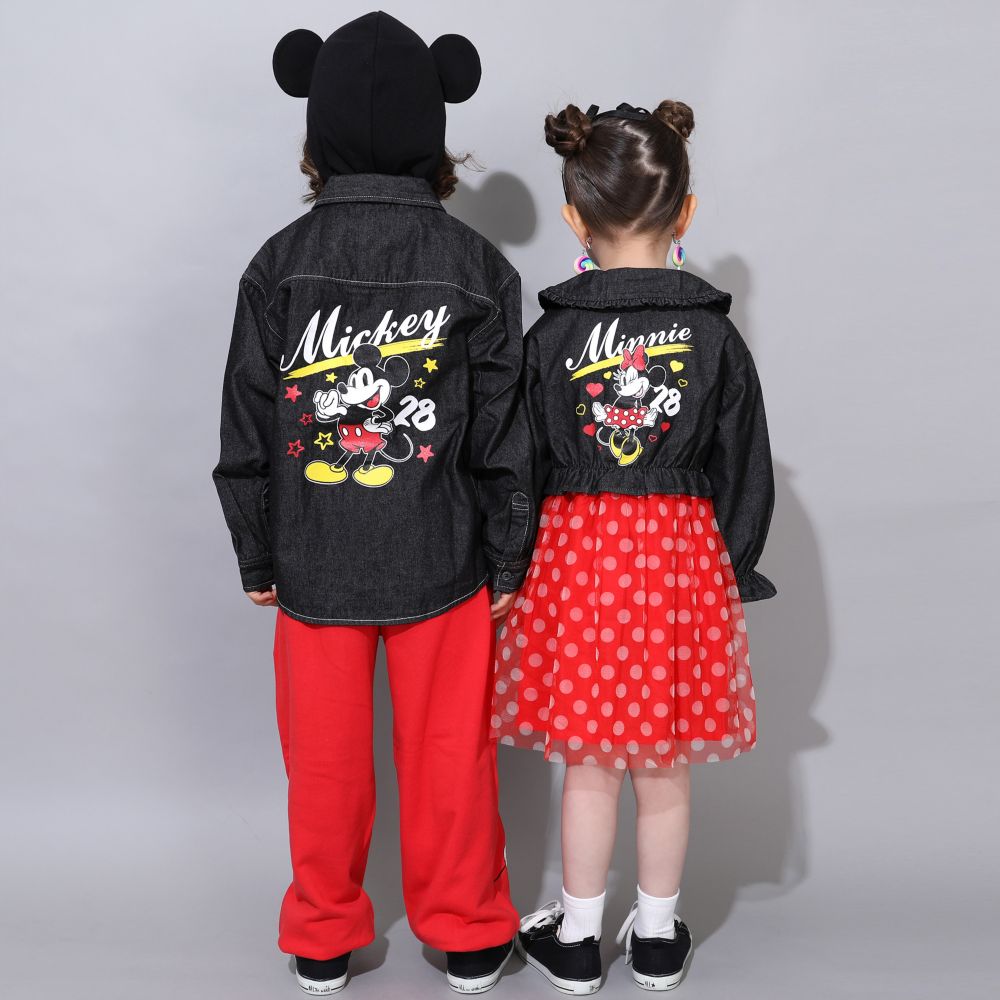 【ベビードール】ミニー デニムシャツドッキングワンピース 0768K / ベビーサイズ キッズ 長袖 シャツ ワンピース スカート デニム チュール フリル 楽ちん ガーリー