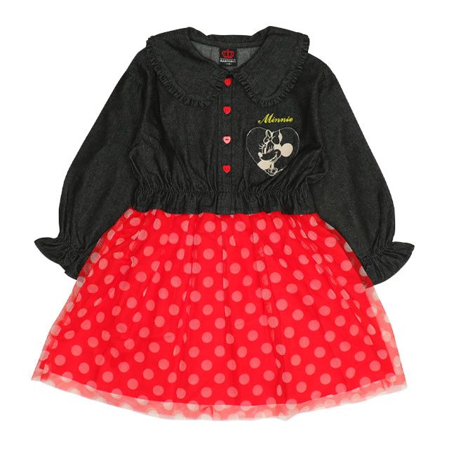 【ベビードール】ミニー デニムシャツドッキングワンピース 0768K / ベビーサイズ キッズ 長袖 シャツ ワンピース スカート デニム チュール フリル 楽ちん ガーリー