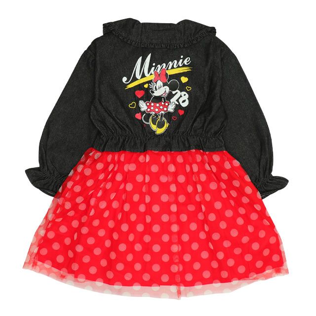 【ベビードール】ミニー デニムシャツドッキングワンピース 0768K / ベビーサイズ キッズ 長袖 シャツ ワンピース スカート デニム チュール フリル 楽ちん ガーリー