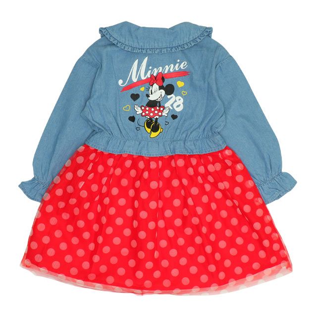 【ベビードール】ミニー デニムシャツドッキングワンピース 0768K / ベビーサイズ キッズ 長袖 シャツ ワンピース スカート デニム チュール フリル 楽ちん ガーリー