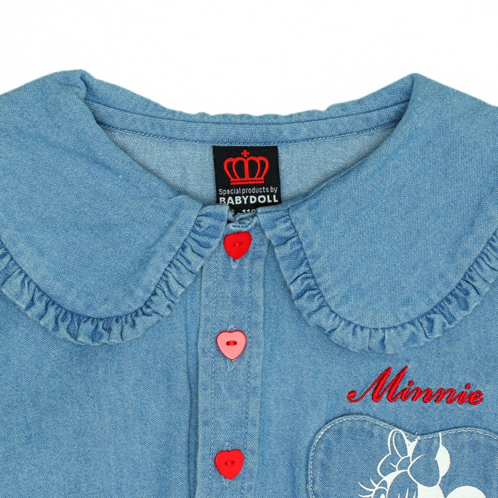 【ベビードール】ミニー デニムシャツドッキングワンピース 0768K / ベビーサイズ キッズ 長袖 シャツ ワンピース スカート デニム チュール フリル 楽ちん ガーリー