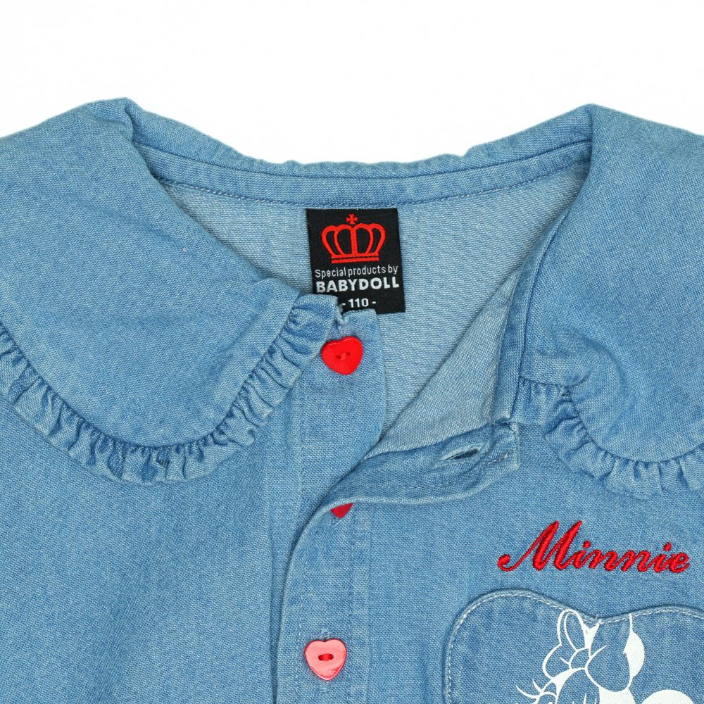 【ベビードール】ミニー デニムシャツドッキングワンピース 0768K / ベビーサイズ キッズ 長袖 シャツ ワンピース スカート デニム チュール フリル 楽ちん ガーリー