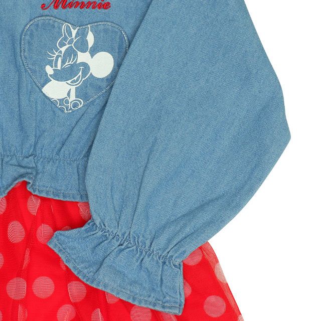 【ベビードール】ミニー デニムシャツドッキングワンピース 0768K / ベビーサイズ キッズ 長袖 シャツ ワンピース スカート デニム チュール フリル 楽ちん ガーリー