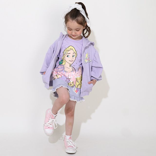 【ベビードール】ラプンツェル プリンセス / ラメロンT 0770K / ベビーサイズ キッズ トップス 長袖 Tシャツ シフォン フリル ラメ キラキラ 天竺素材 パスカル