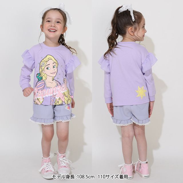 【ベビードール】ベル プリンセス / ラメロンT 0770K / ベビーサイズ キッズ トップス 長袖 Tシャツ シフォン フリル ラメ キラキラ 天竺素材 チップ