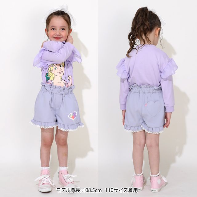 【ベビードール】ラプンツェル アリエル ベル プリンセス / フリルショートパンツ 0771K / キッズ ベビーサイズ ボトムス 短パン レース フリル ウエスト総ゴム ゴム穴付き フェイクボタン シワになりにくい 速乾 ガーリー ハート