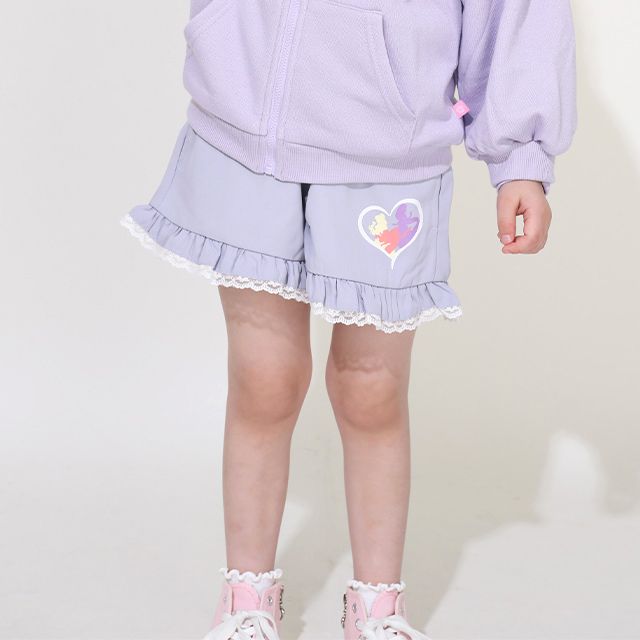 【ベビードール】ラプンツェル アリエル ベル プリンセス / フリルショートパンツ 0771K / キッズ ベビーサイズ ボトムス 短パン レース フリル ウエスト総ゴム ゴム穴付き フェイクボタン シワになりにくい 速乾 ガーリー ハート