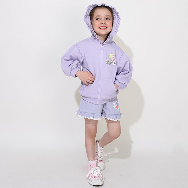 【ベビードール】ラプンツェル アリエル ベル プリンセス / フリルショートパンツ 0771K / キッズ ベビーサイズ ボトムス 短パン レース フリル ウエスト総ゴム ゴム穴付き フェイクボタン シワになりにくい 速乾 ガーリー ハート