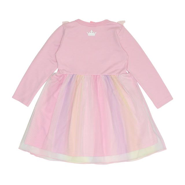 【ベビードール】ラプンツェル アリエル ベル プリンセス / フリルドッキングワンピース 0772K / キッズ ベビーサイズ 長袖 Tシャツ チュール スカート ワンピ シフォン フリル レインボーカラー オーロラカラー 天竺素材 お姫様 ガーリー