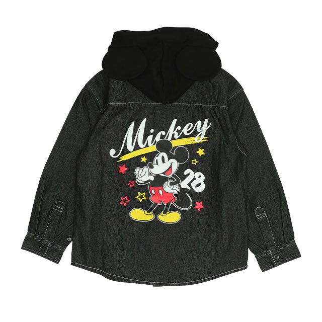 【ベビードール】ミッキー 親子お揃い 長袖デニムシャツ 0774K / ベビーサイズ キッズ トップス 長袖 シャツ 羽織り デニム フード付き フード取り外し可能 リンクコーデ ペアルック 親子コーデ