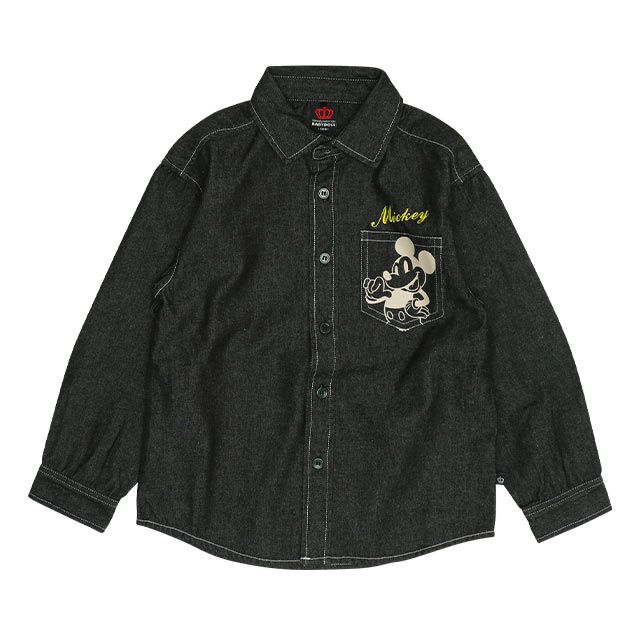 【ベビードール】ミッキー 親子お揃い 長袖デニムシャツ 0774K / ベビーサイズ キッズ トップス 長袖 シャツ 羽織り デニム フード付き フード取り外し可能 リンクコーデ ペアルック 親子コーデ