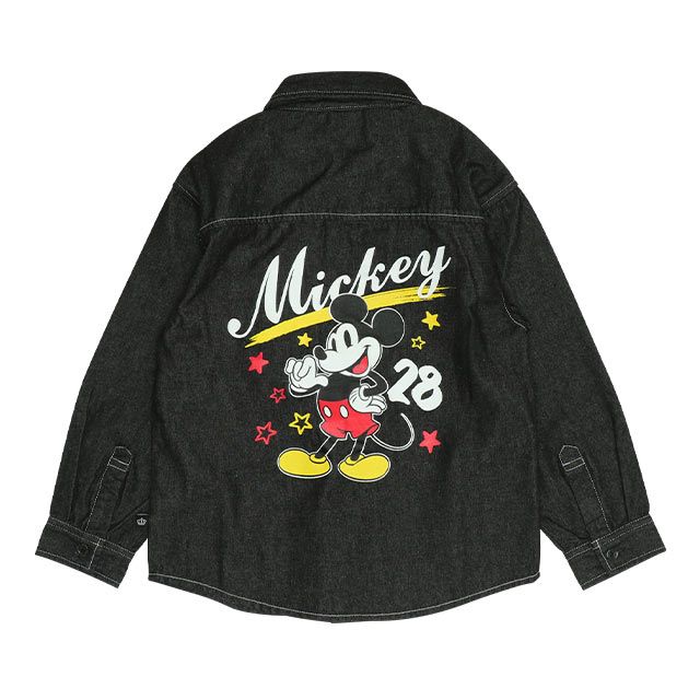 【ベビードール】ミッキー 親子お揃い 長袖デニムシャツ 0774K / ベビーサイズ キッズ トップス 長袖 シャツ 羽織り デニム フード付き フード取り外し可能 リンクコーデ ペアルック 親子コーデ
