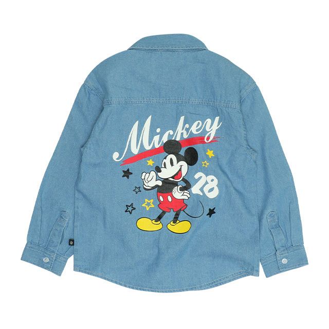 【ベビードール】ミッキー 親子お揃い 長袖デニムシャツ 0774K / ベビーサイズ キッズ トップス 長袖 シャツ 羽織り デニム フード付き フード取り外し可能 リンクコーデ ペアルック 親子コーデ