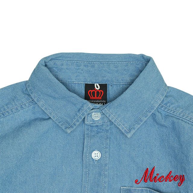 【ベビードール】ミッキー 親子お揃い 長袖デニムシャツ 0774K / ベビーサイズ キッズ トップス 長袖 シャツ 羽織り デニム フード付き フード取り外し可能 リンクコーデ ペアルック 親子コーデ