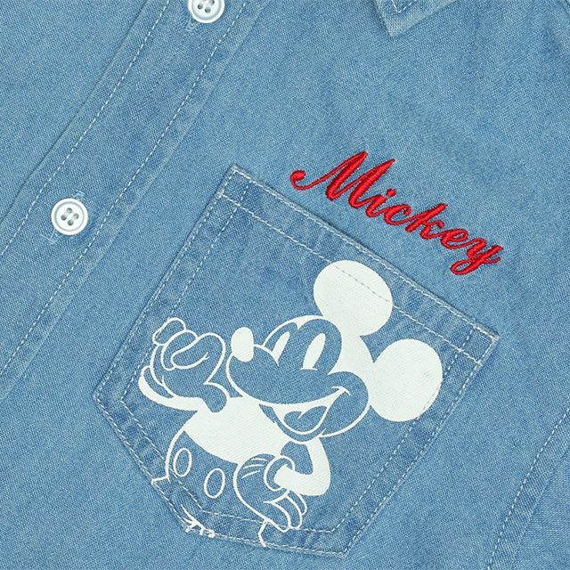 【ベビードール】ミッキー 親子お揃い 長袖デニムシャツ 0774K / ベビーサイズ キッズ トップス 長袖 シャツ 羽織り デニム フード付き フード取り外し可能 リンクコーデ ペアルック 親子コーデ