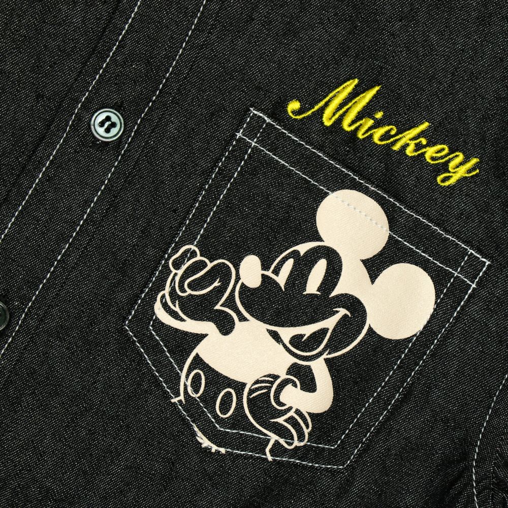 【ベビードール】ミッキー 親子お揃い 長袖デニムシャツ 0774K / ベビーサイズ キッズ トップス 長袖 シャツ 羽織り デニム フード付き フード取り外し可能 リンクコーデ ペアルック 親子コーデ