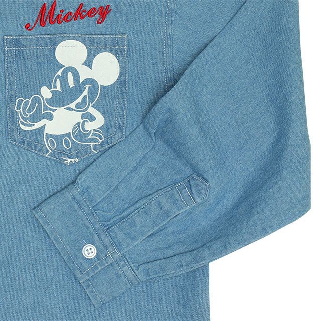 【ベビードール】ミッキー 親子お揃い 長袖デニムシャツ 0774K / ベビーサイズ キッズ トップス 長袖 シャツ 羽織り デニム フード付き フード取り外し可能 リンクコーデ ペアルック 親子コーデ