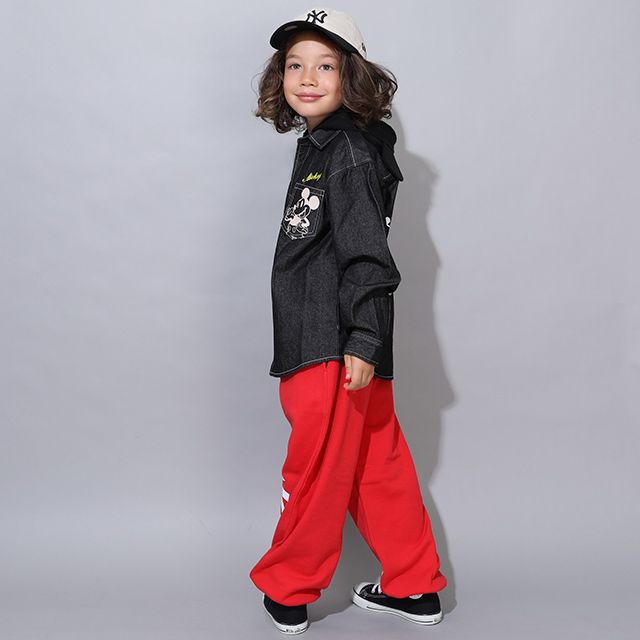 【ベビードール】ミッキー 親子お揃い 長袖デニムシャツ 0774K / ベビーサイズ キッズ トップス 長袖 シャツ 羽織り デニム フード付き フード取り外し可能 リンクコーデ ペアルック 親子コーデ