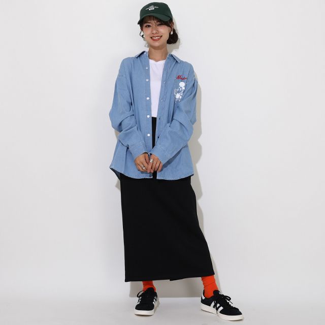 【ベビードール】ミッキー 親子お揃い 長袖デニムシャツ 0774A / 大人 ユニセックス 男女兼用 リンクコーデ ペアルック 親子コーデ トップス 長袖 シャツ 羽織り デニム