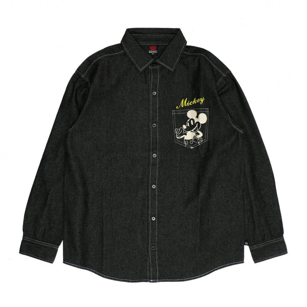 【ベビードール】ミッキー 親子お揃い 長袖デニムシャツ 0774A / 大人 ユニセックス 男女兼用 リンクコーデ ペアルック 親子コーデ トップス 長袖 シャツ 羽織り デニム