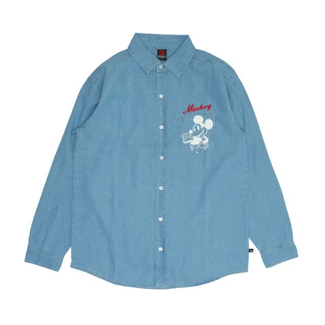 【ベビードール】ミッキー 親子お揃い 長袖デニムシャツ 0774A / 大人 ユニセックス 男女兼用 リンクコーデ ペアルック 親子コーデ トップス 長袖 シャツ 羽織り デニム