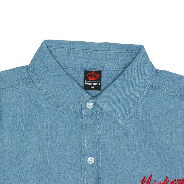 【ベビードール】ミッキー 親子お揃い 長袖デニムシャツ 0774A / 大人 ユニセックス 男女兼用 リンクコーデ ペアルック 親子コーデ トップス 長袖 シャツ 羽織り デニム
