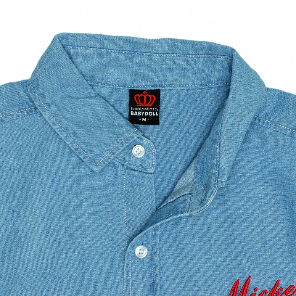 【ベビードール】ミッキー 親子お揃い 長袖デニムシャツ 0774A / 大人 ユニセックス 男女兼用 リンクコーデ ペアルック 親子コーデ トップス 長袖 シャツ 羽織り デニム